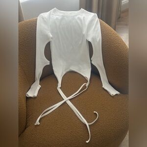 Dion Lee White Long Sleeve Cutout Tie-Front Top